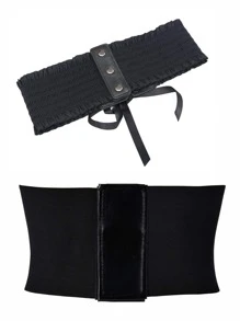 2 chiếc Thắt lưng corset phía trước có ren - màu đen - Xem 2