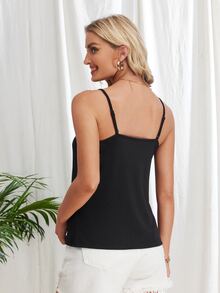 Áo hai dây Hội Chữ thập Cắt ra màu trơn Gợi cảm - màu đen - Xem 2