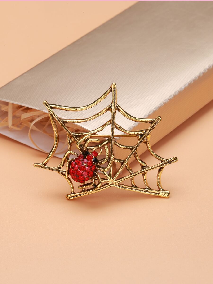 Broche con diamante de imitación con diseño de araña - Amarillo Oro - Ver 1