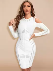 Vestido de vendaje de hombros descubiertos de malla