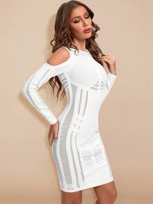 Vestido de vendaje de hombros descubiertos de malla