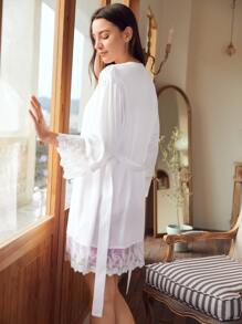 SHEIN Eyelet Embroidery Belted Robe - White - View 2