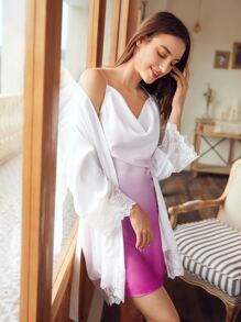 SHEIN Eyelet Embroidery Belted Robe - White - View 5