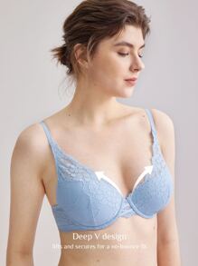 LUVLETTE Sujetador de encaje escote profundo - Azul - Ver 3