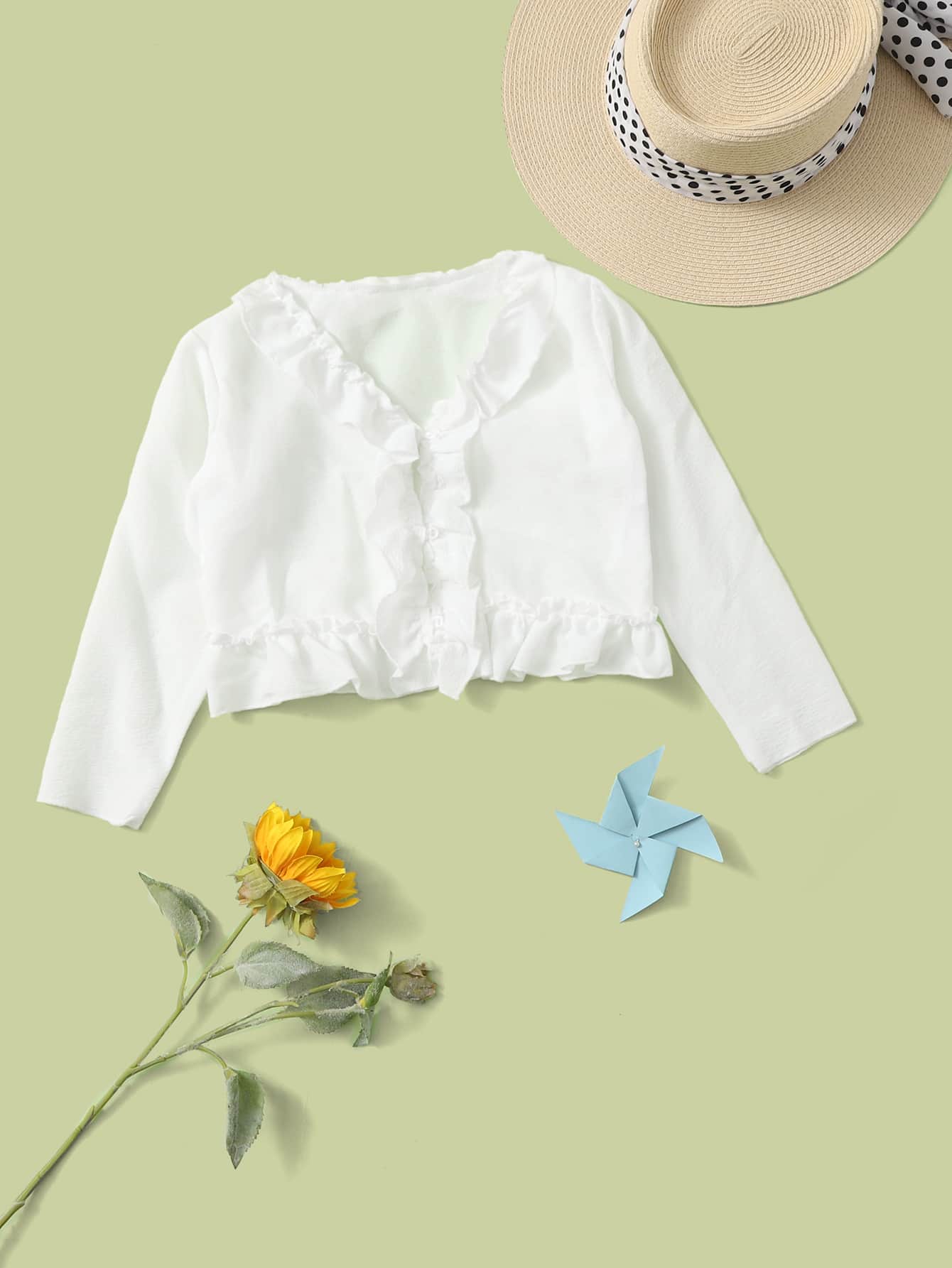 Girls Frill Trim Kimono - White - View 1