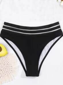 Swim Basics Summer Beach Contrast Mesh Bikini Bottom - Black - View 4