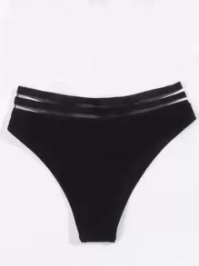 Swim Basics Summer Beach Contrast Mesh Bikini Bottom - Black - View 5