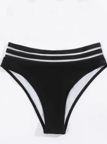 Swim Basics Summer Beach Contrast Mesh Bikini Bottom - Black - View 6