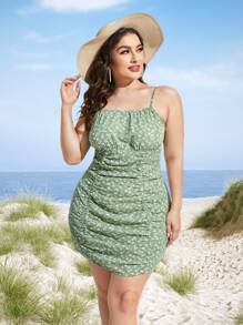 Đầm Plus Size Xù Họa tiết hoa Boho - Màu xanh Bạc hà - Xem 1