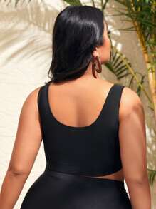 Swim Vcay Plus Plain Lace-up Bikini Top - Black - View 2