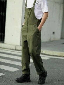 Manfinity Quần Nam Túi màu trơn Đường phố - xanh quân đội - Xem 3