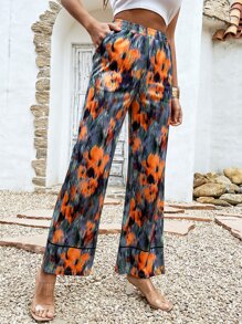 高腰滿版印花闊腿褲 - 彩色 - 查看 1