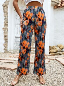 高腰滿版印花闊腿褲 - 彩色 - 查看 4