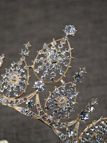 Accesorio de pelo nupcial con diamante de imitación con diseño de corona - Dorado - Ver 3
