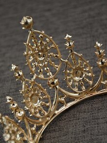 Accesorio de pelo nupcial con diamante de imitación con diseño de corona - Dorado - Ver 4