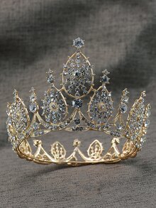 Accesorio de pelo nupcial con diamante de imitación con diseño de corona - Dorado - Ver 5
