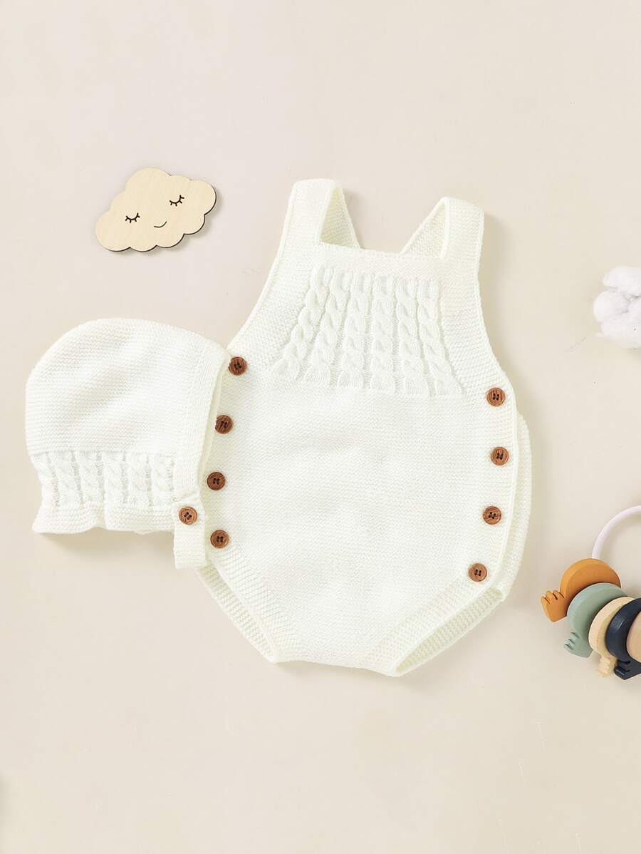 Baby Cable Knit Bodysuit & Hat - White - View 1