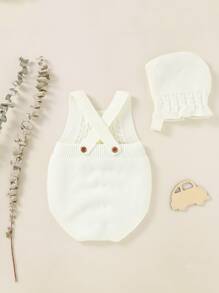 Baby Cable Knit Bodysuit & Hat - White - View 2
