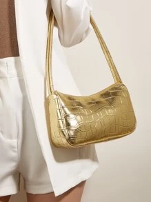 Mini Metallic Crocodile Embossed Bag, Animal Print Women Bag - Gold - View 2
