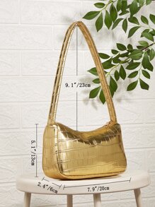 Mini Metallic Crocodile Embossed Bag, Animal Print Women Bag - Gold - View 3