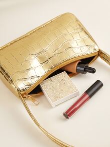 Mini Metallic Crocodile Embossed Bag, Animal Print Women Bag - Gold - View 5