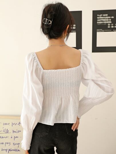 DAZY シール パフスリーブ スクエアネック ペプラムブラウス