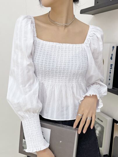 DAZY シール パフスリーブ スクエアネック ペプラムブラウス