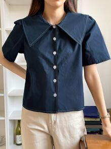 DAZY 水手領泡泡袖襯衫 - 藏蓝色 - 查看 5