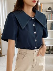 DAZY 水手領泡泡袖襯衫 - 藏蓝色 - 查看 6