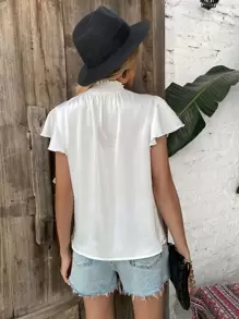 Breezaya 蝴蝶袖打褶領襯衫 - 白色 - 查看 2