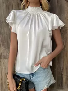 Breezaya 蝴蝶袖打褶領襯衫 - 白色 - 查看 3