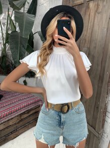 Breezaya 蝴蝶袖打褶領襯衫 - 白色 - 查看 5