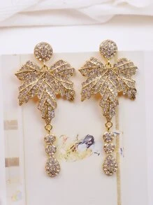 Bông tai hình giọt nước Rhinestone Maple Leaf - Vàng - Xem 1