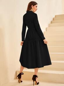 Modelyn Vestido camisero bajo con fruncido - Negro - Ver 2