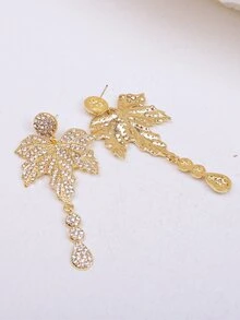 Bông tai hình giọt nước Rhinestone Maple Leaf - Vàng - Xem 2