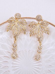 Bông tai hình giọt nước Rhinestone Maple Leaf - Vàng - Xem 3