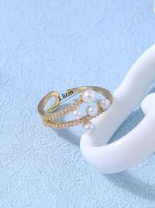 Cubic Zirconia & Faux Pearl Decor Ring - Yellow Gold - View 3