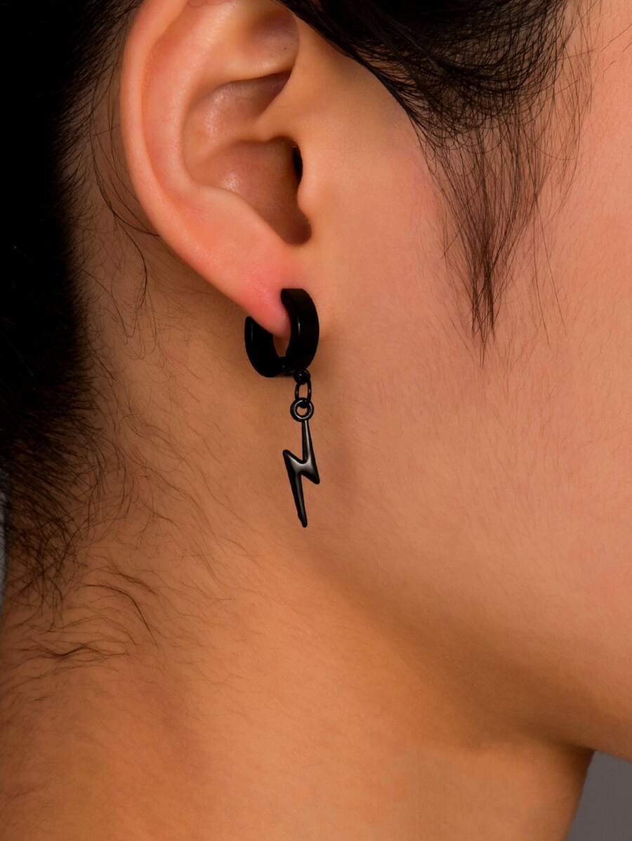 1 件时尚不锈钢耳环，适合男士日常佩戴 - 黑色 - 查看 1