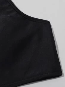 Tween Girl One Shoulder Contrast Striped Bikini Set Summer Beach - Multicolor - View 4