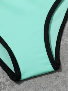 Tween Girl Colorblock Binding Trim Bikini Set Summer Beach - Mint Green - View 3
