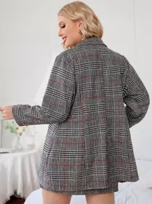 Celure Plus Glen Plaid Single Breasted Blazer & Skirt - Multicolor - View 2