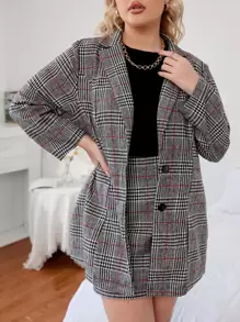 Celure Plus Glen Plaid Single Breasted Blazer & Skirt - Multicolor - View 4