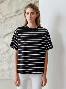 MOTF PREMIUM OVERSIZED STRIPED T-SHIRT - Black - View 6