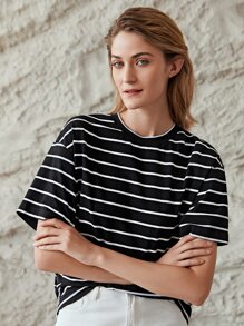 MOTF PREMIUM OVERSIZED STRIPED T-SHIRT - Black - View 7