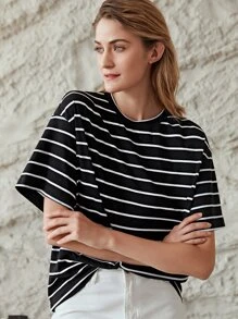 MOTF PREMIUM OVERSIZED STRIPED T-SHIRT - Black - View 12