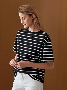 MOTF PREMIUM OVERSIZED STRIPED T-SHIRT - Black - View 13