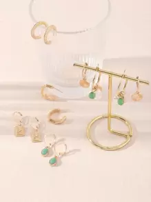 Bộ 6 đôi bông tai mặt dây chuyền hình tròn bằng kim loại và ngọc trai giả cao cấp, phong cách châu Âu hợp thời trang - Nhiều màu - Xem 5