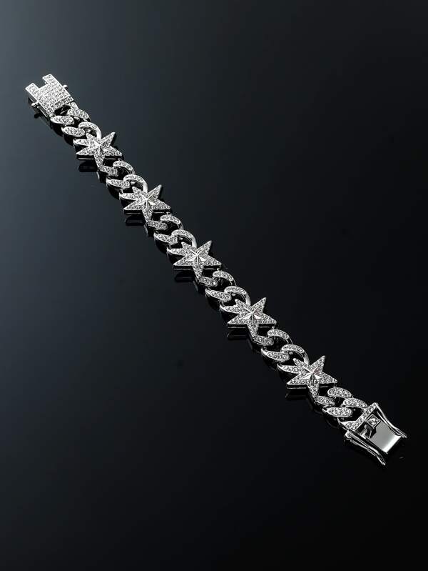 Fashionable and Popular Hip Hop For Women Men Rhinestone Star Decor Bracelet Perfect Jewelry Gift For Party Alloy for Party and for a Stylish Look