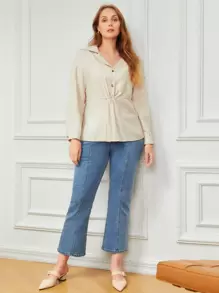 MOTF PREMIUM 大碼粘膠纖維花邊下擺上衣 - 米色 - 查看 4