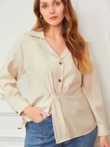 MOTF PREMIUM 大碼粘膠纖維花邊下擺上衣 - 米色 - 查看 8